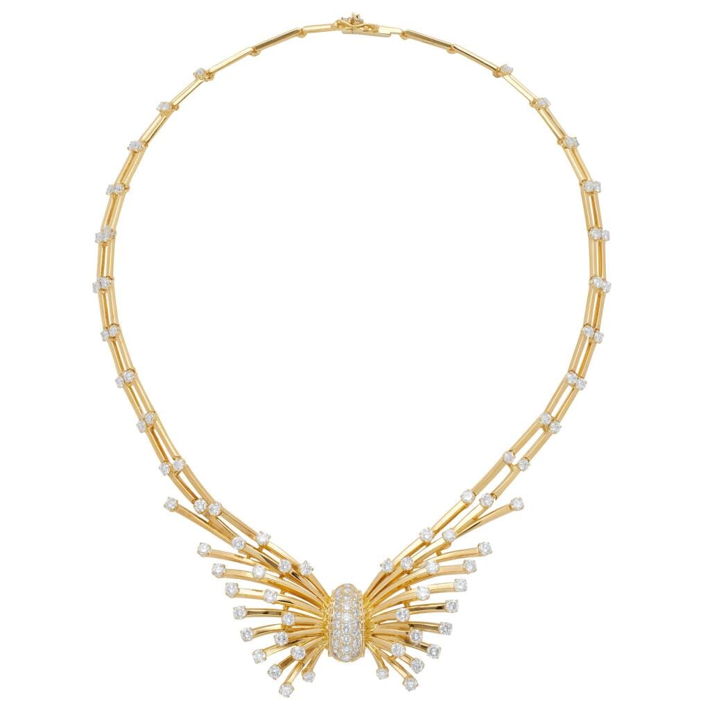 Gold, Platinum and Diamond Butterfly Necklace