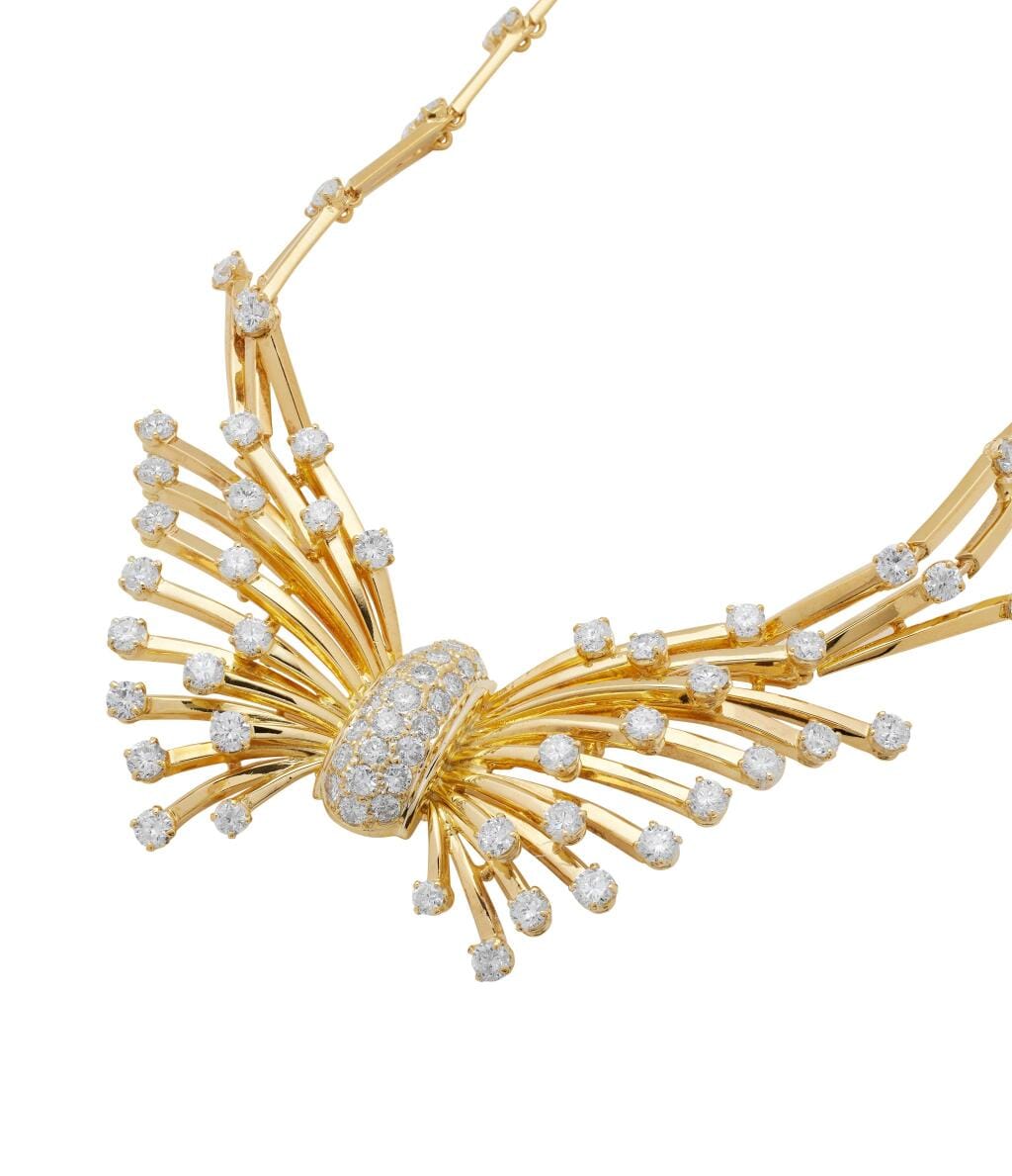Gold, Platinum and Diamond Butterfly Necklace