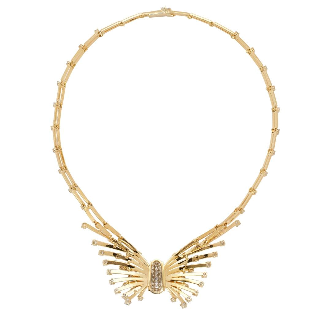 Gold, Platinum and Diamond Butterfly Necklace