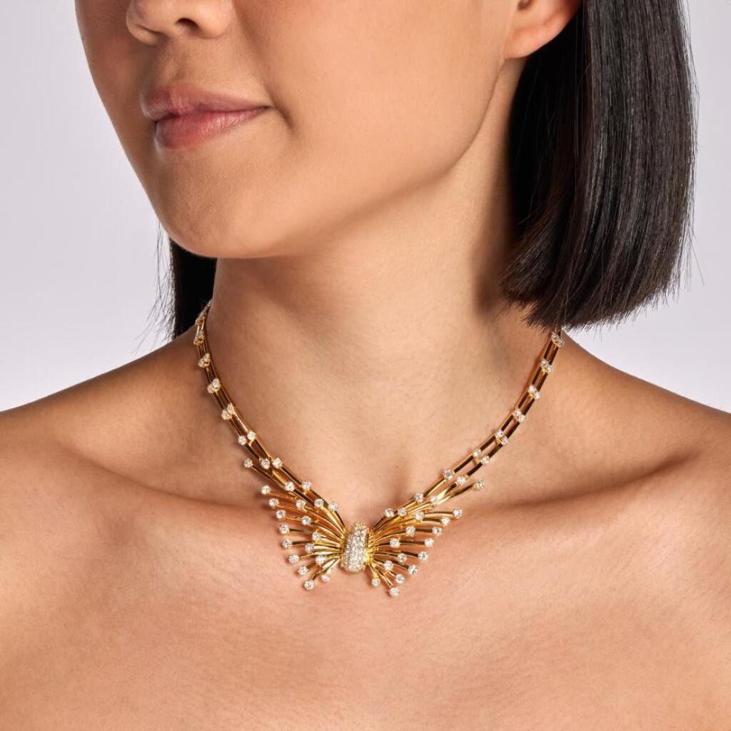 Gold, Platinum and Diamond Butterfly Necklace