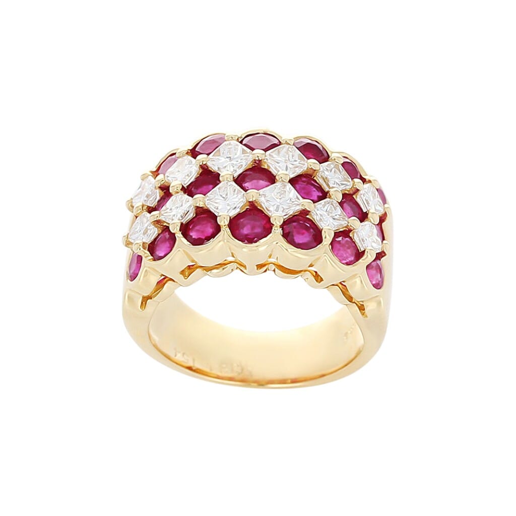 Gold, Ruby and Diamond Lattice Ring