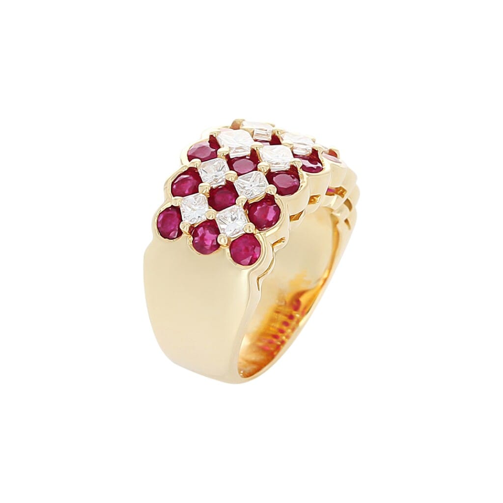 Gold, Ruby and Diamond Lattice Ring