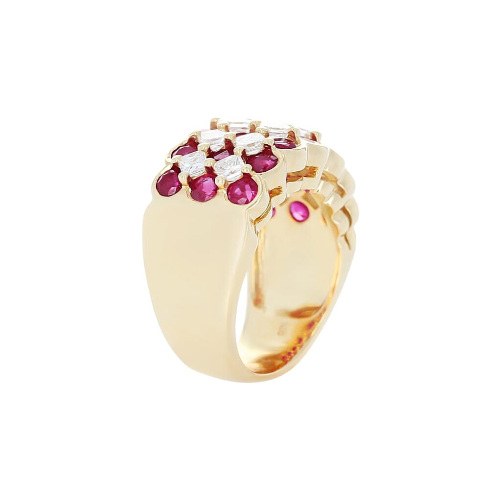 Gold, Ruby and Diamond Lattice Ring