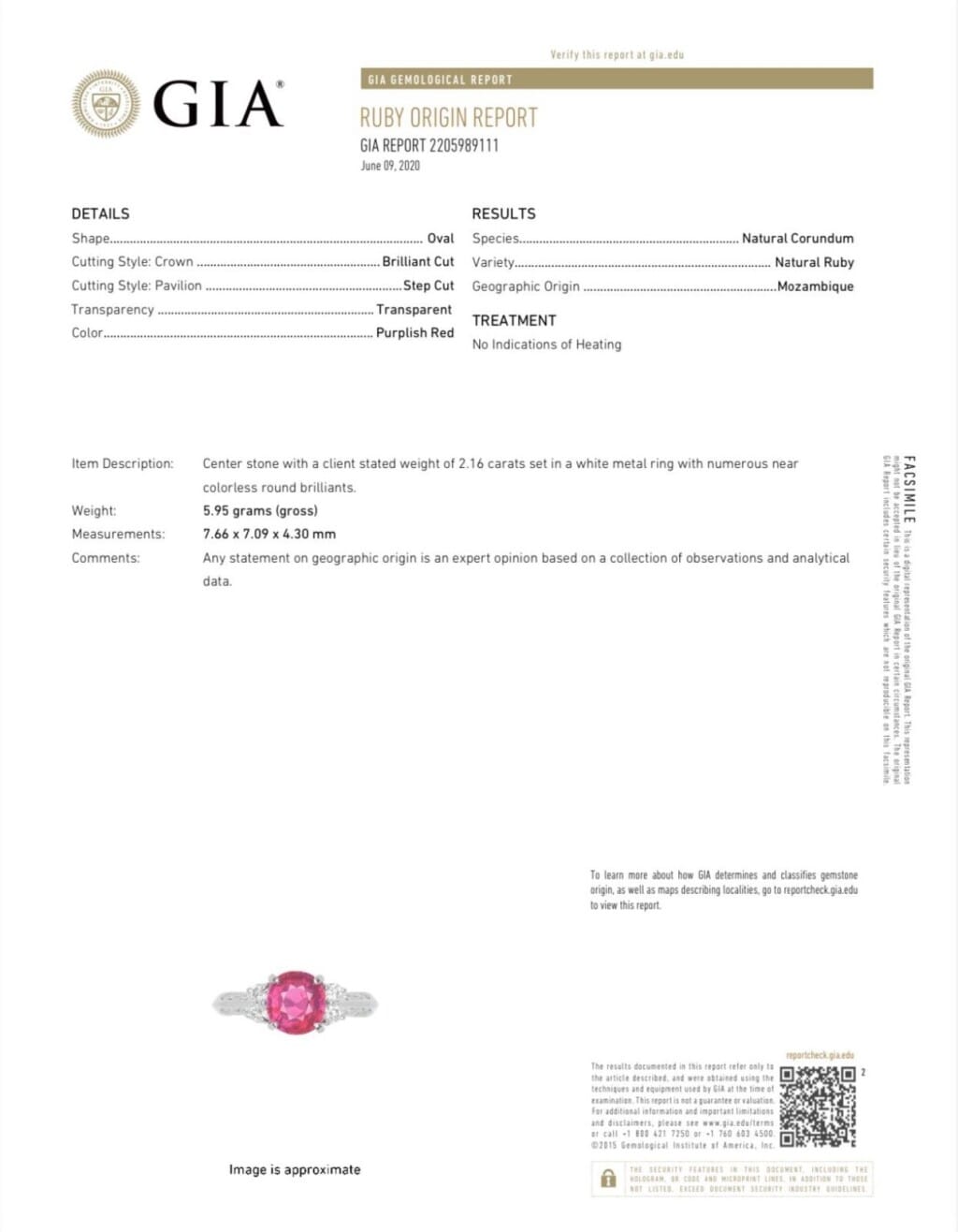 Platinum, 2.16ct Mozambique Ruby and Diamond Ring