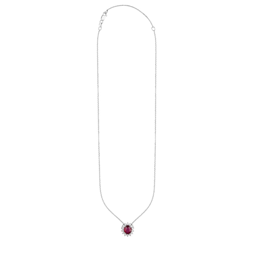 White Gold, 2.02ct Burmese Ruby and Diamond Pendant Necklace