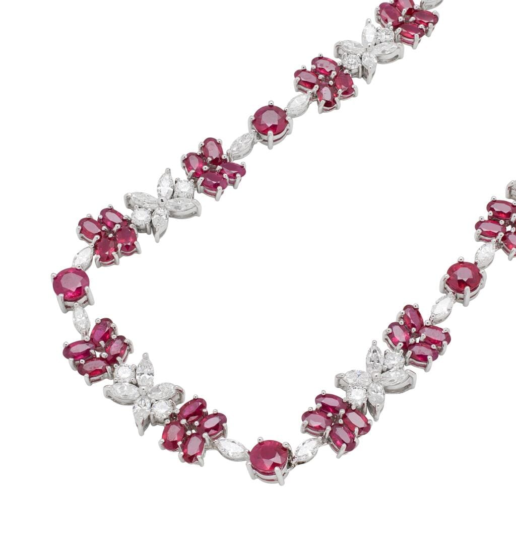 White Gold, 19.20ctw Burmese Pigeon's Blood Ruby and Diamond Necklace