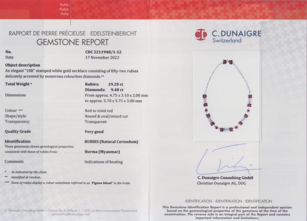 White Gold, 19.20ctw Burmese Pigeon's Blood Ruby and Diamond Necklace