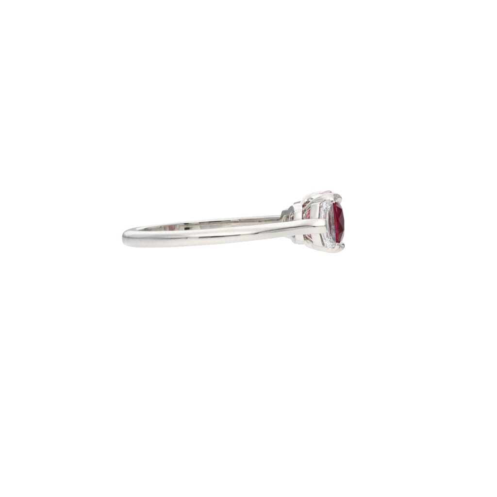 Platinum, 1.41ct Burmese Ruby and Diamond Three Stone Ring
