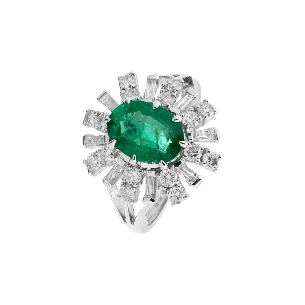 White Gold, 1.79ct Zambian Emerald and Diamond Ring