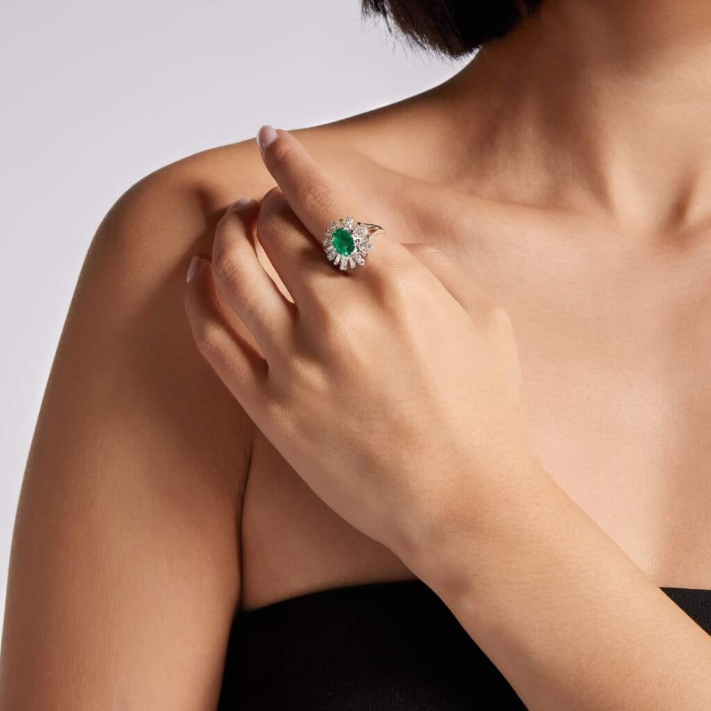 White Gold, 1.79ct Zambian Emerald and Diamond Ring
