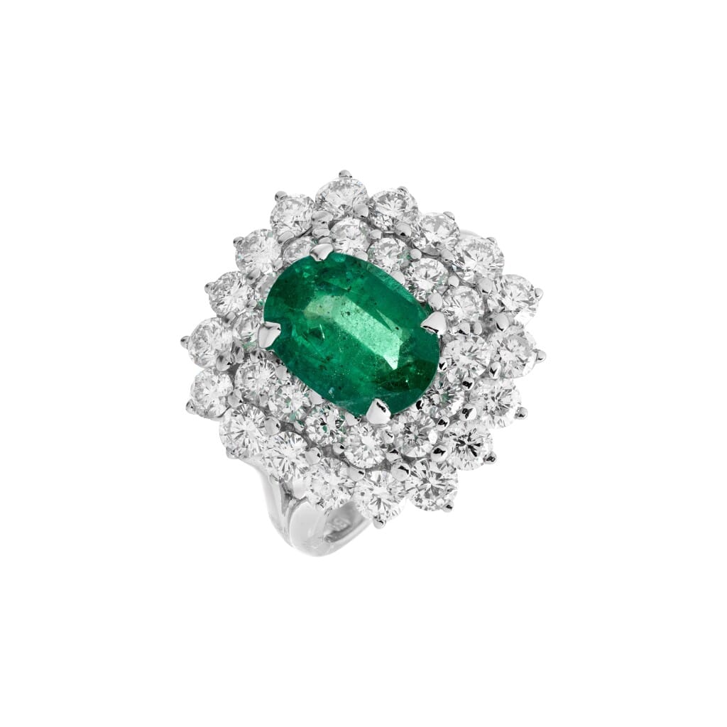 White Gold, 2.31ct Zambian Emerald and Diamond Ring