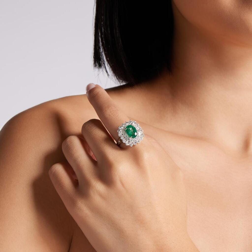 White Gold, 2.31ct Zambian Emerald and Diamond Ring