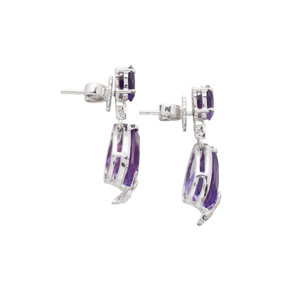 White Gold, Amethyst and Diamond Drop Earrings