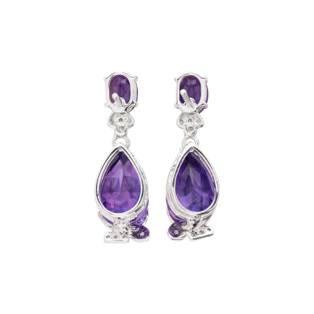 White Gold, Amethyst and Diamond Drop Earrings
