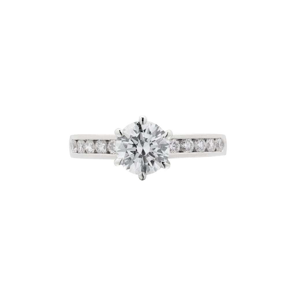 Platinum, 1.19ct Round Brilliant Cut Diamond and Diamond Engagement Ring
