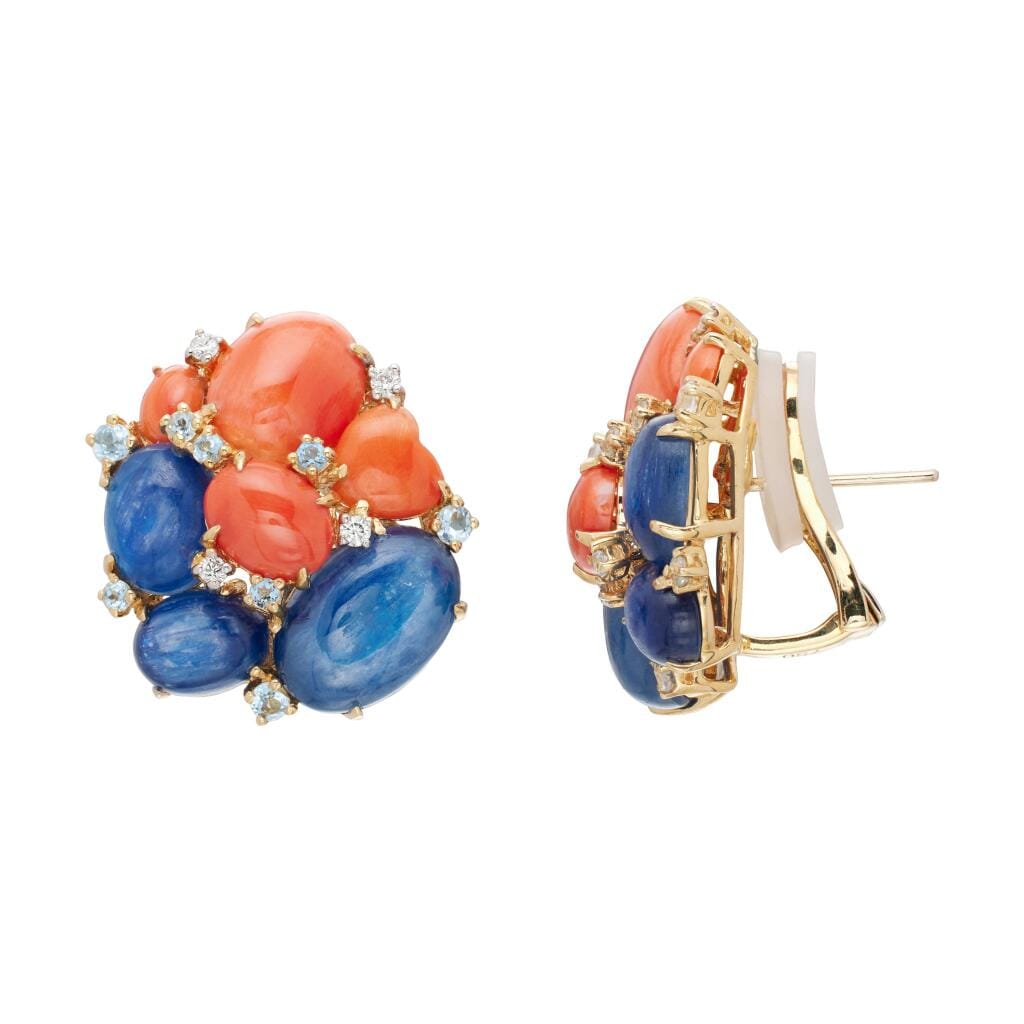 Gold, Kyanite, Coral, Topaz and Diamond Earclips