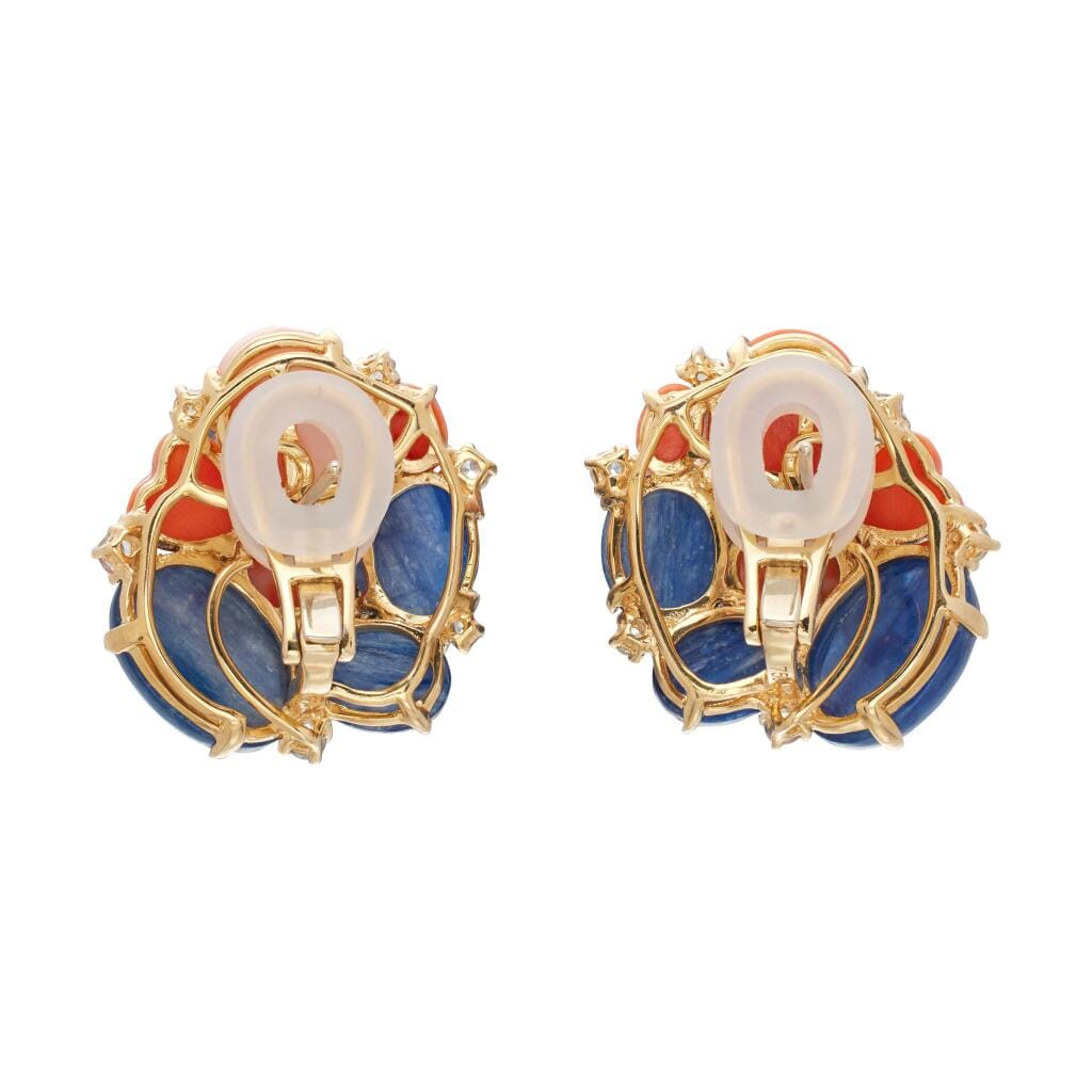 Gold, Kyanite, Coral, Topaz and Diamond Earclips