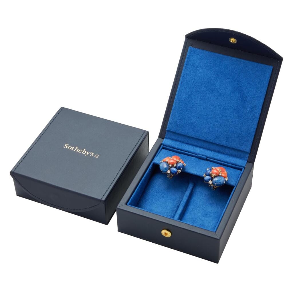 Gold, Kyanite, Coral, Topaz and Diamond Earclips