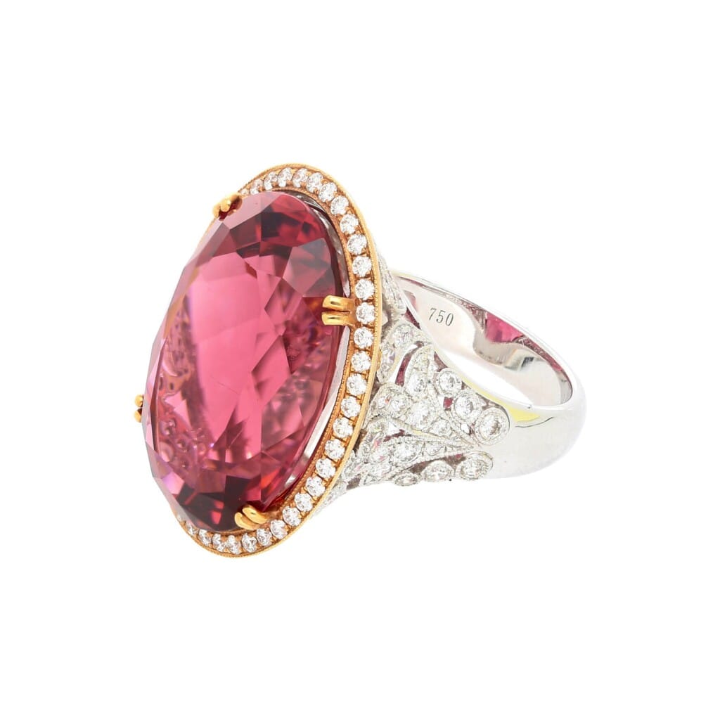Gold, White Gold, 28.29ct Tourmaline and Diamond Ring