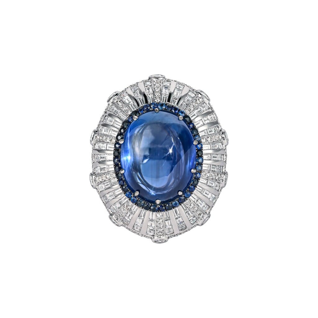 White Gold, 26.47ct Ceylon Sapphire, Sapphire and Diamond Ring