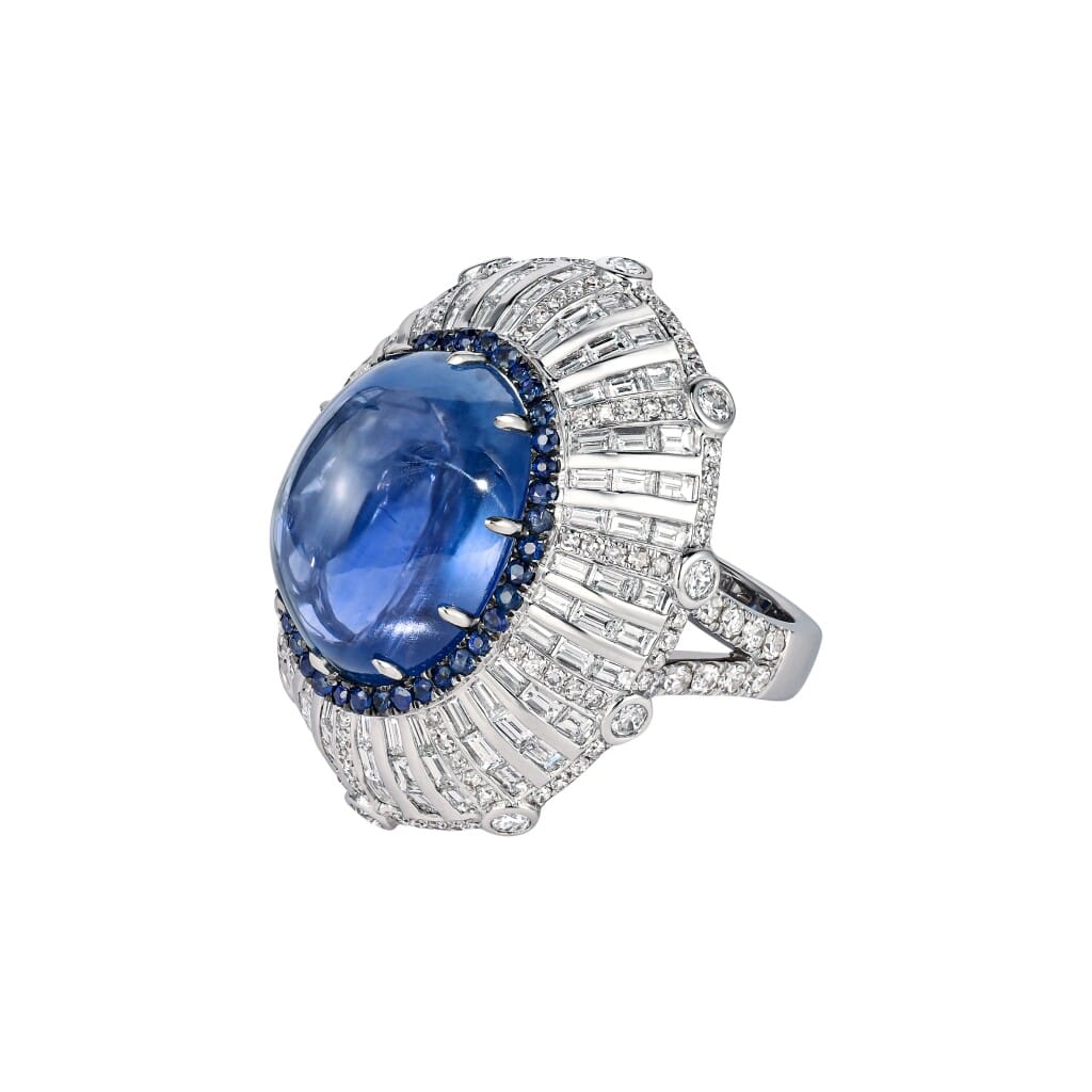 White Gold, 26.47ct Ceylon Sapphire, Sapphire and Diamond Ring
