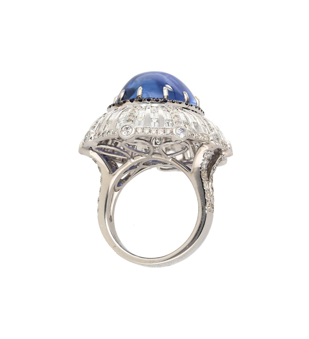 White Gold, 26.47ct Ceylon Sapphire, Sapphire and Diamond Ring