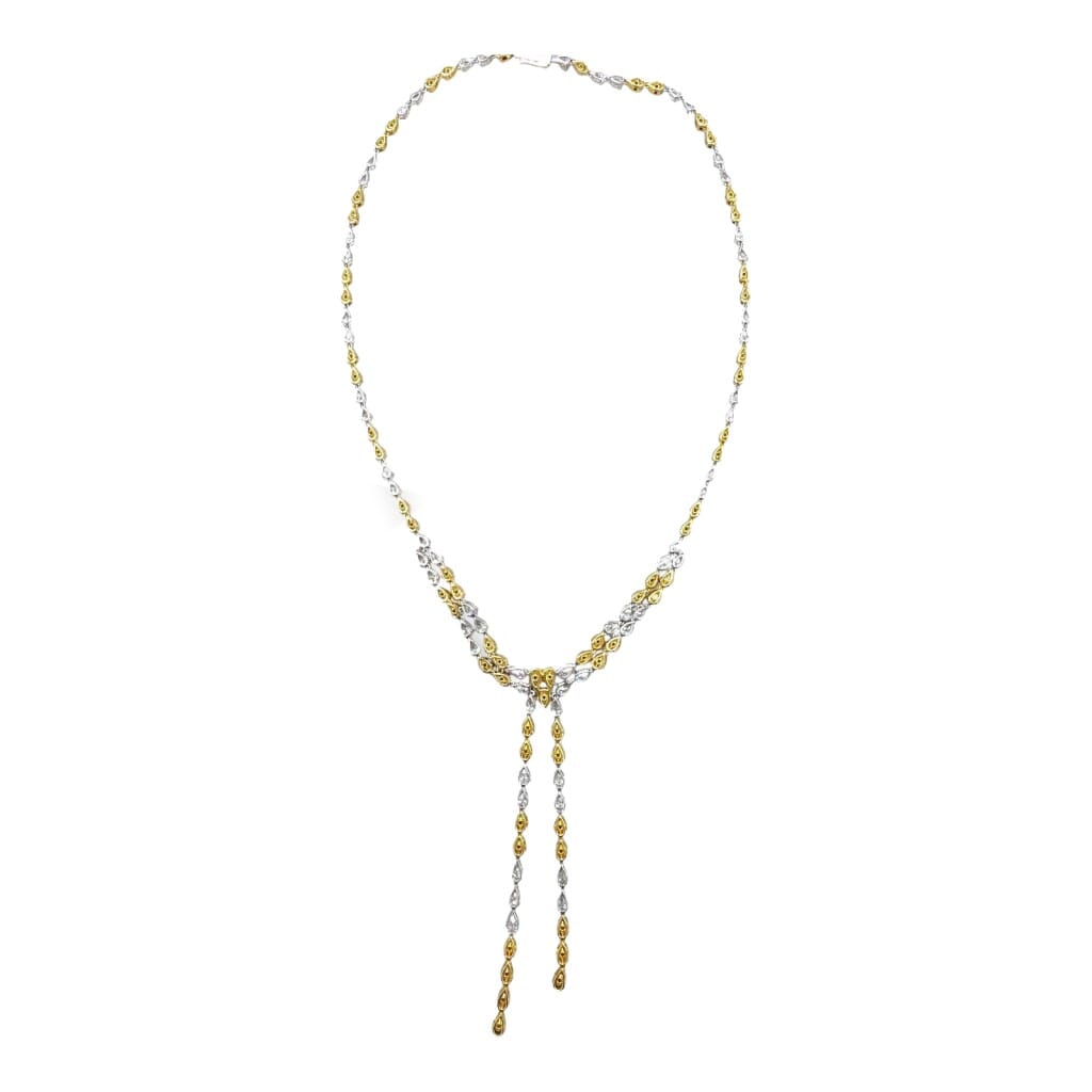 White Gold, Gold, Yellow Diamond and Diamond Lariat Necklace