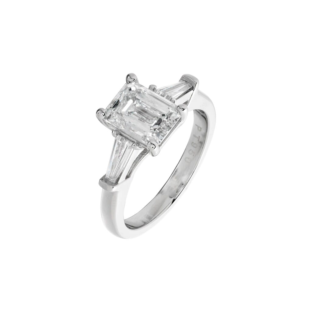 Platinum, 2.02ct Emerald Cut Diamond and Diamond Engagement Ring