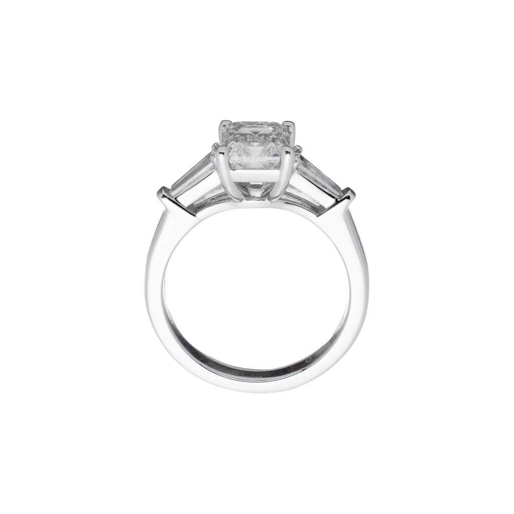 Platinum, 2.02ct Emerald Cut Diamond and Diamond Engagement Ring