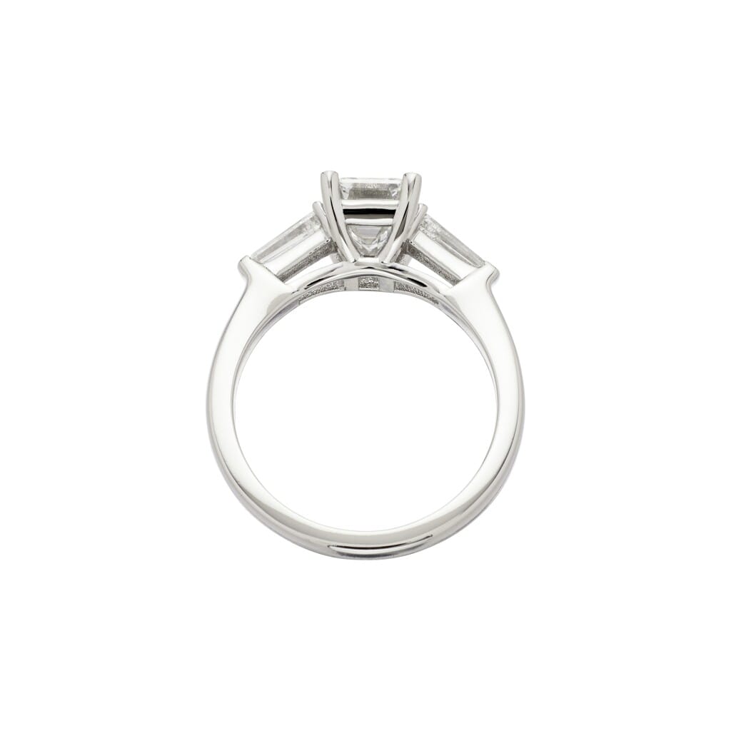 Platinum, 1.50ct Emerald Cut Diamond and Diamond Engagement Ring