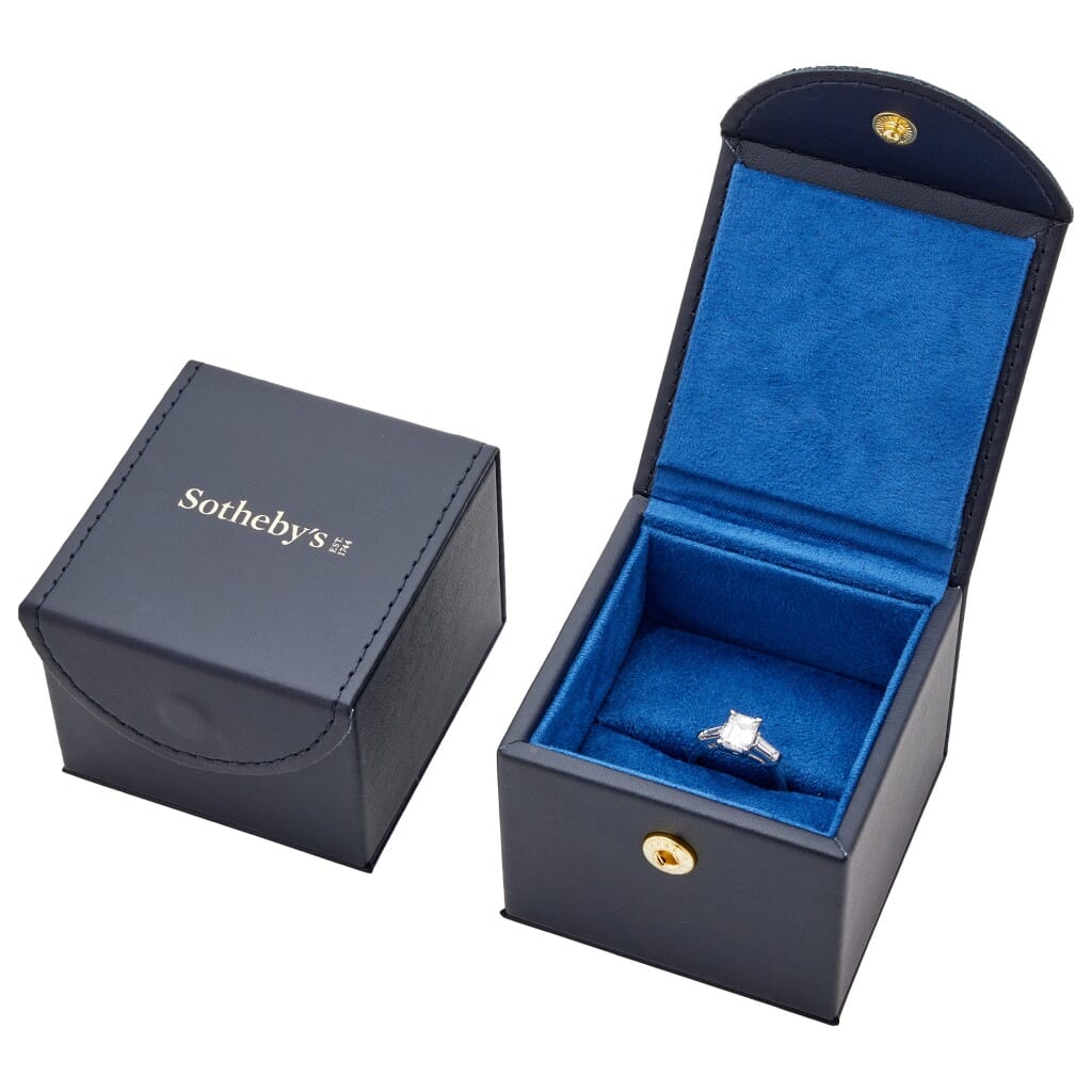 Platinum, 1.50ct Emerald Cut Diamond and Diamond Engagement Ring