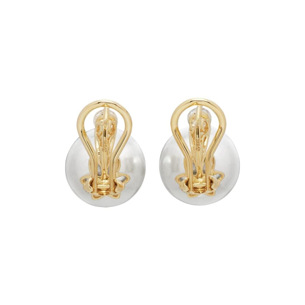 Gold, Cultured Pearl and Diamond Earclips