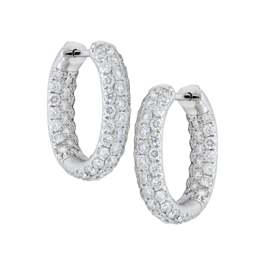 White Gold and 3.05ctw Diamond Hoop Earrings