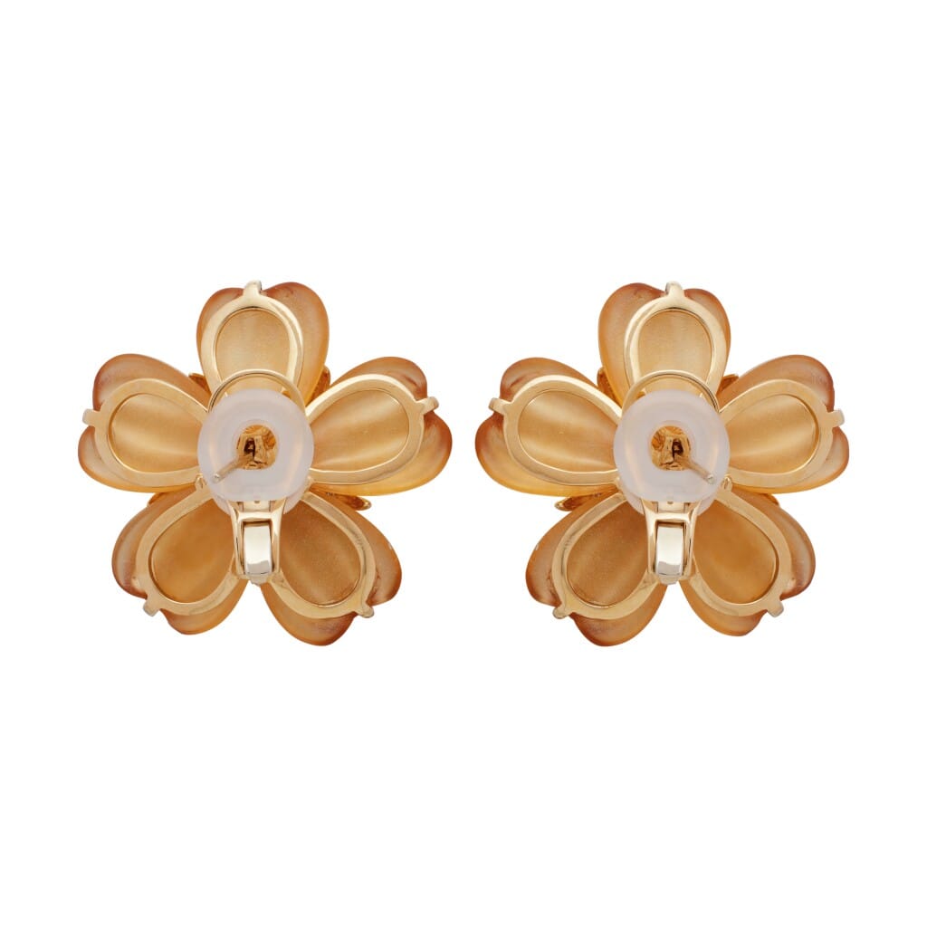 Gold, Citrine and Diamond Floral Earclips