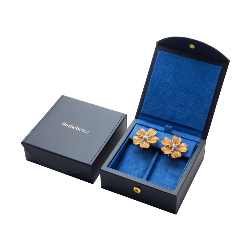 Gold, Citrine and Diamond Floral Earclips