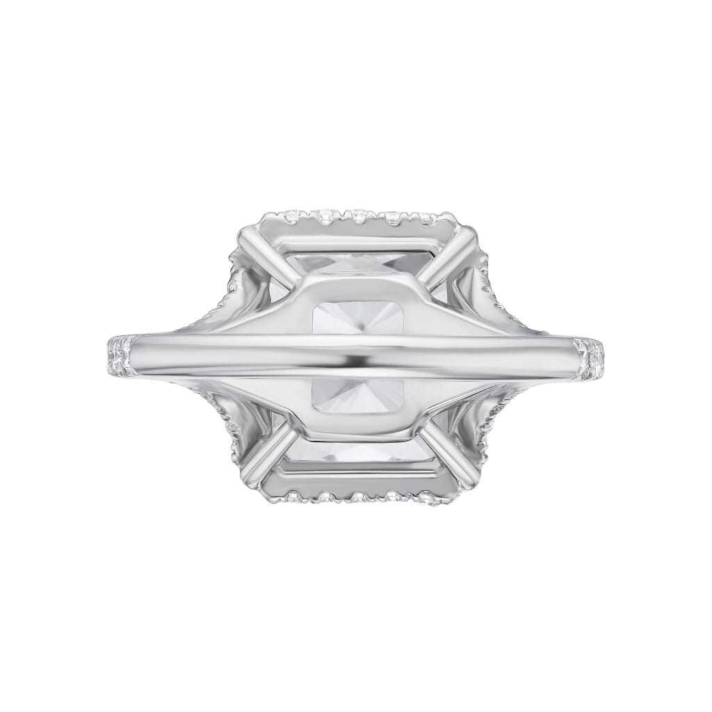 Platinum, 4.76ct Radiant Cut Diamond and Diamond Engagement Ring