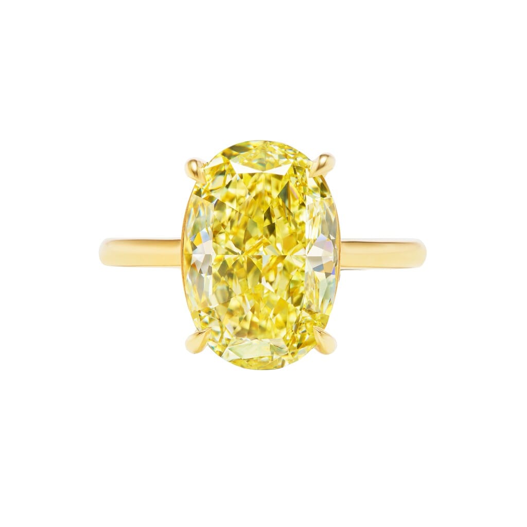 Gold and 5.33ct Oval Cut Fancy Yellow Diamond Engagement Ring