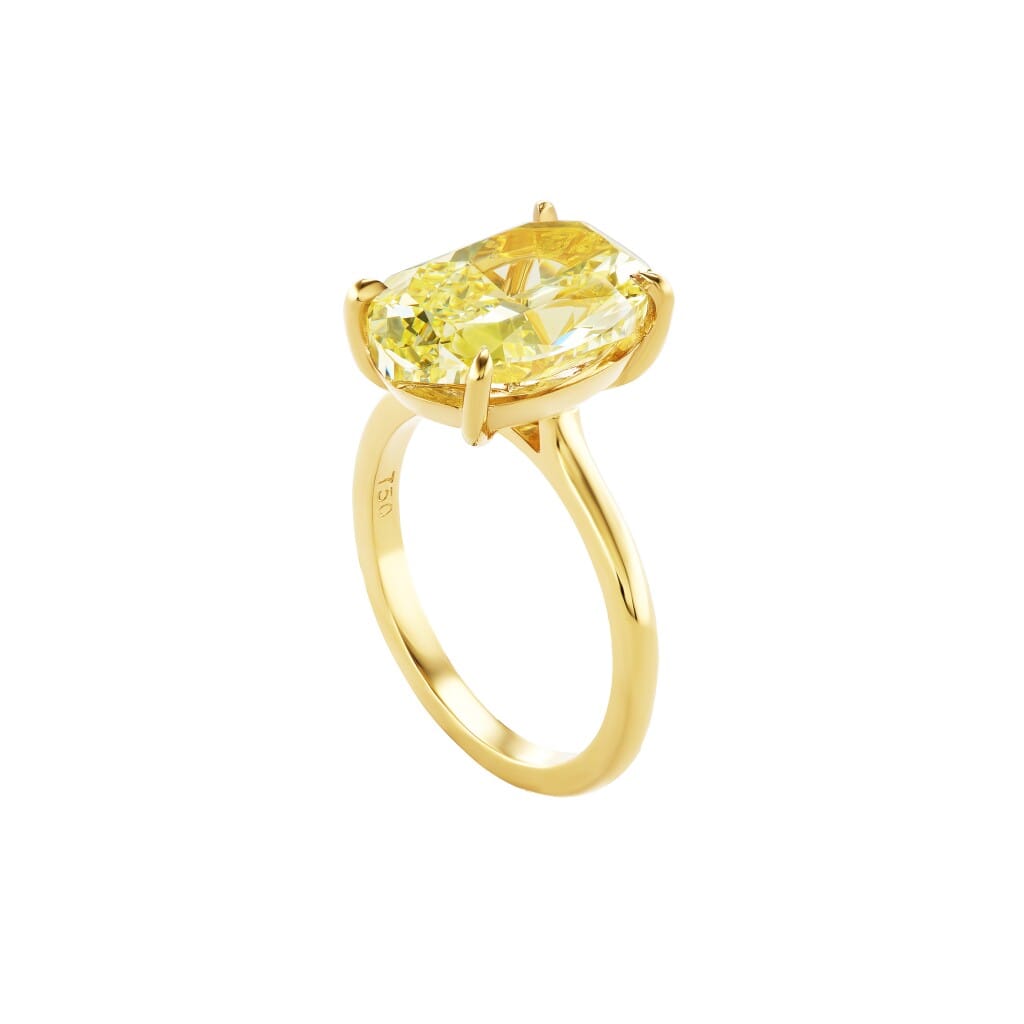 Gold and 5.33ct Oval Cut Fancy Yellow Diamond Engagement Ring