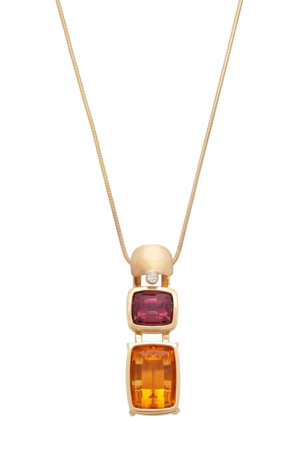 Gold, Tourmaline, Citrine and Diamond Pendant Necklace