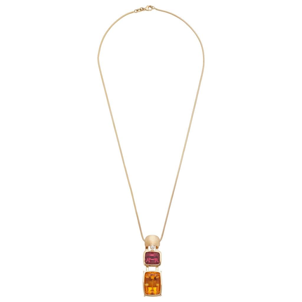 Gold, Tourmaline, Citrine and Diamond Pendant Necklace