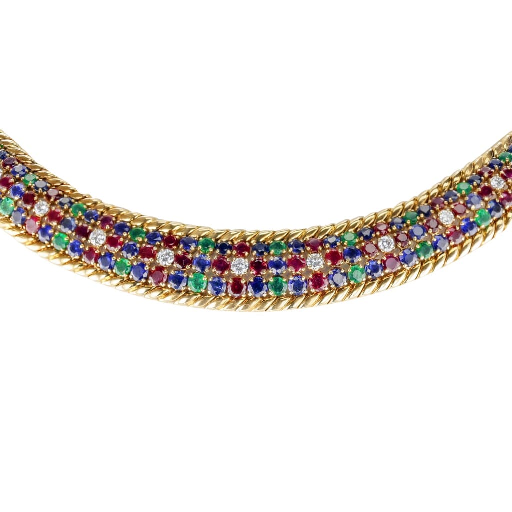 Vintage Gold, Ruby, Emerald, Sapphire and Diamond Necklace