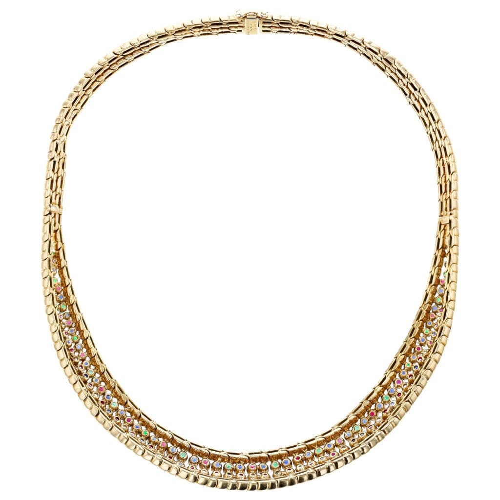 Vintage Gold, Ruby, Emerald, Sapphire and Diamond Necklace