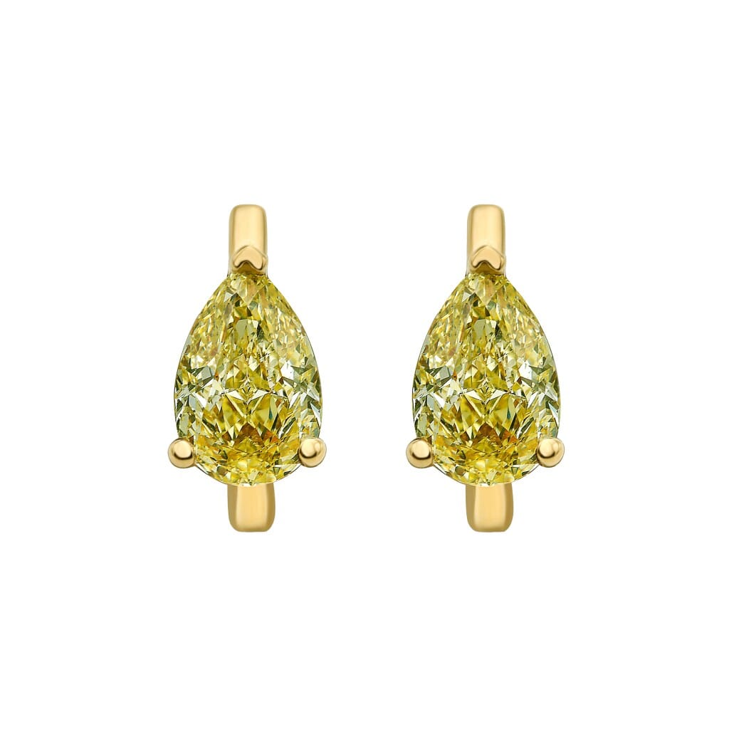 Gold, 1.26ctw Pear Shape Yellow Diamond Huggie Earrings