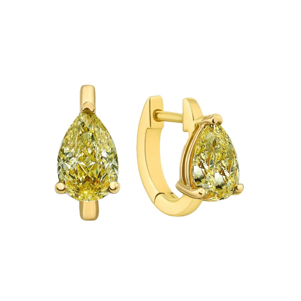Gold, 1.26ctw Pear Shape Yellow Diamond Huggie Earrings