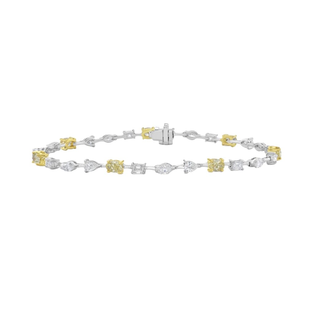 White Gold, Gold, Fancy Cut Diamond and Yellow Diamond Bracelet