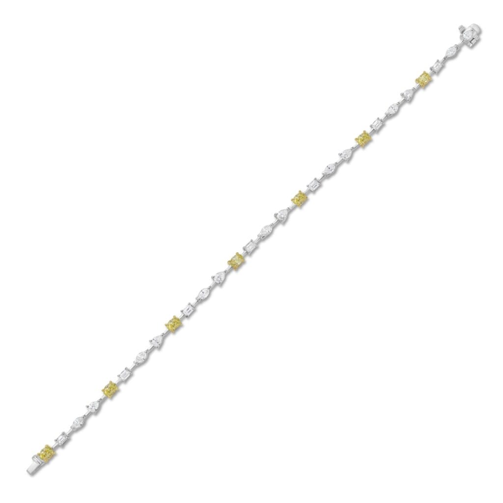 White Gold, Gold, Fancy Cut Diamond and Yellow Diamond Bracelet