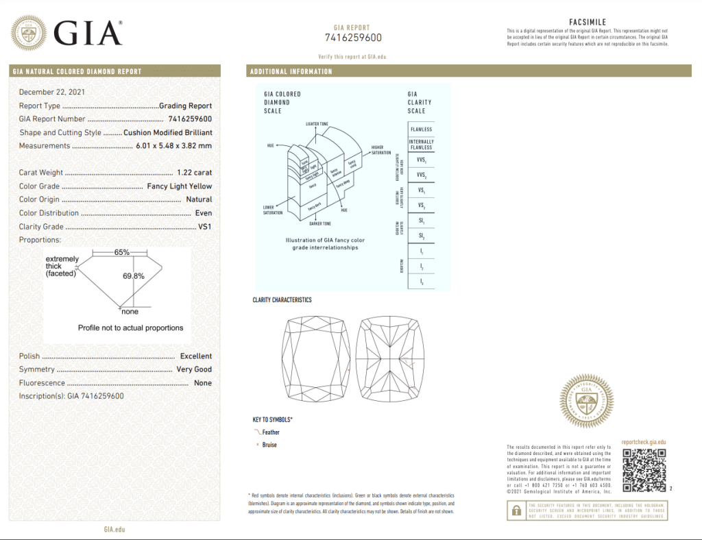 White Gold, Gold, 1.22ct Cushion Cut Fancy Light Yellow Diamond and Diamond Pendant Necklace