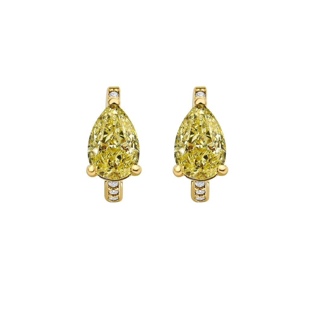 Gold, 1.25ctw Pear Shape Yellow Diamond and Diamond Huggie Earrings