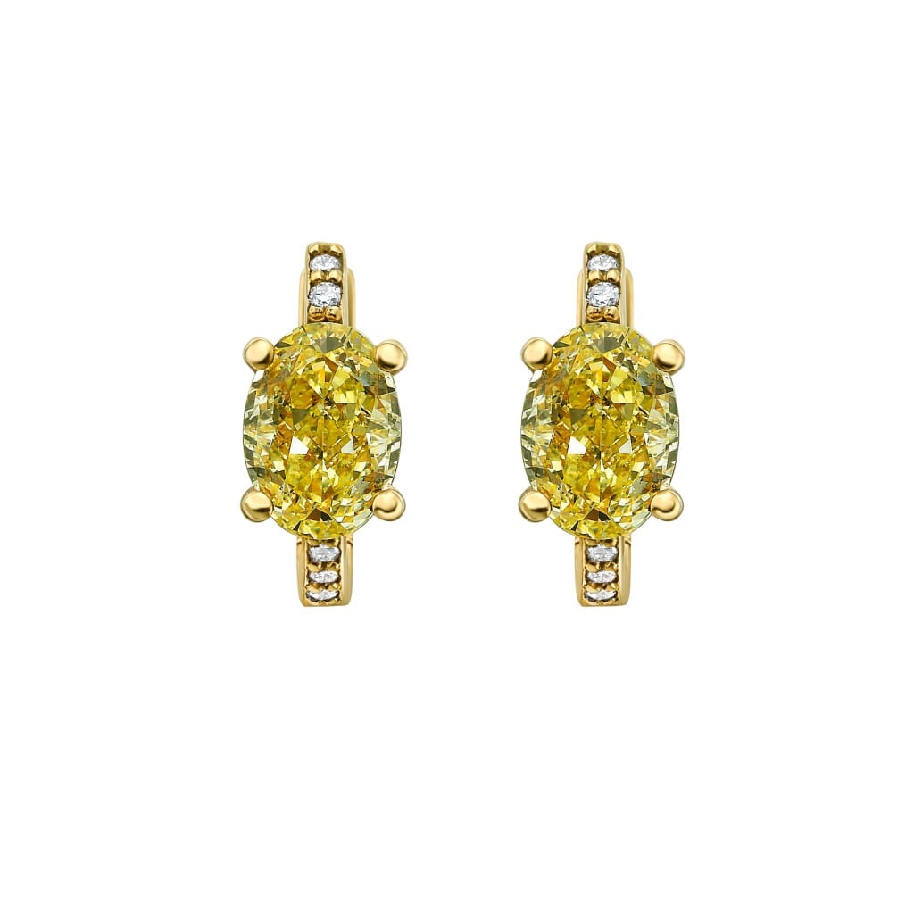 Gold, 1.25ctw Oval Cut Yellow Diamond and Diamond Huggie Earrings