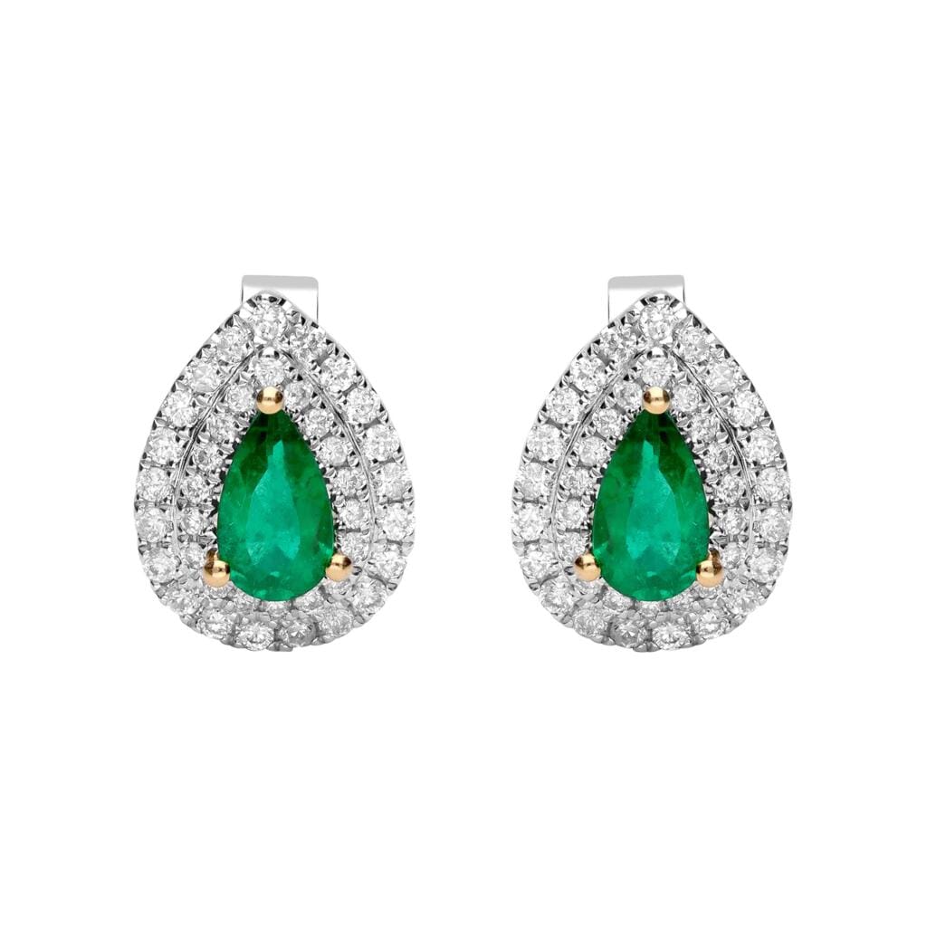 White Gold, Emerald and Diamond Stud Earrings